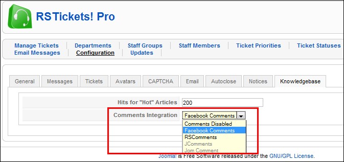 RSTickets!Pro - knowledgebase integration with Facebook, RSComments, JComments, JomComment